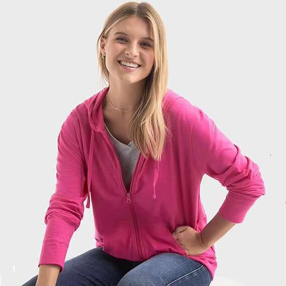 Custom Colors Pink Womens Up Hoodies Long Sleeve Casual Fleece Zip Hoodie Sweatshirt For Women Wholesale