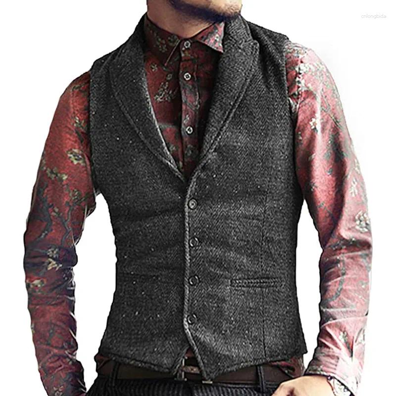 Suit Vests For Men Men's Herringbone Slim Fit Waistcoat for Wedding Groomsmen - Mens Tweed Suits Fashion Jacket