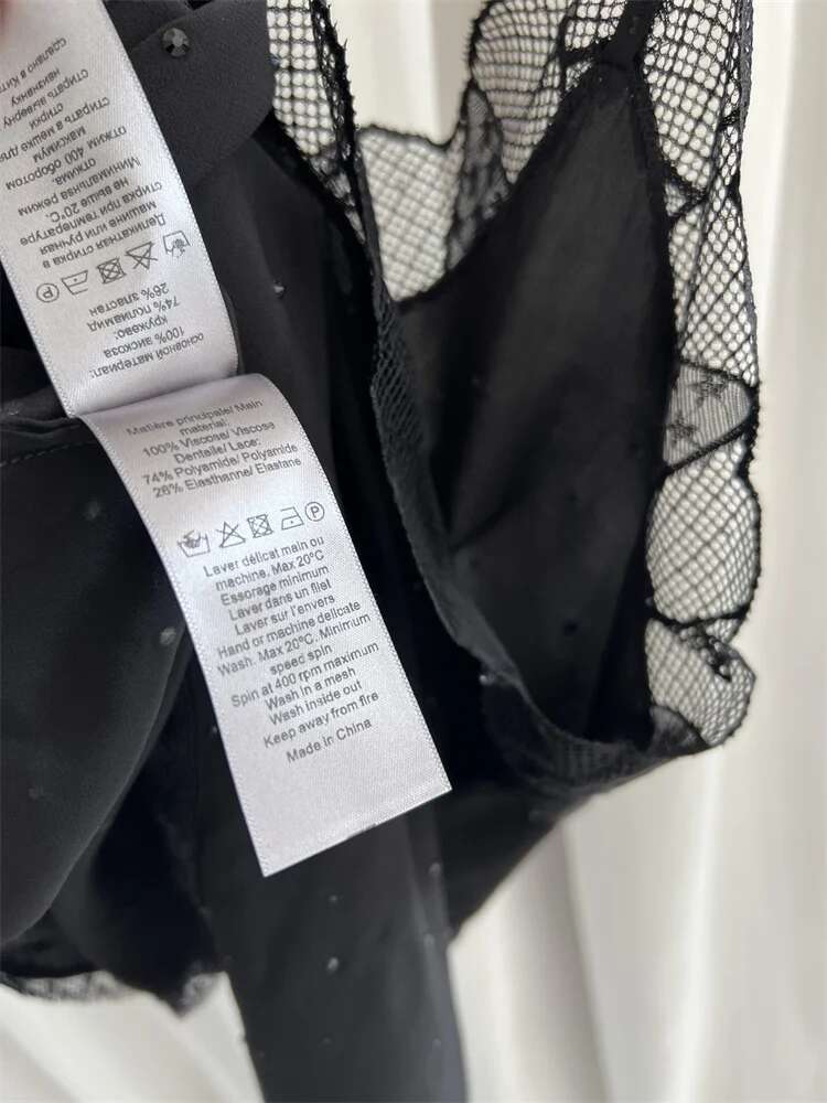 Women Lace Ing Camisole Dress 100% Viscose Hot Rhie Decoration Lady Sleeveless Black Jacquard Sg Long Robe