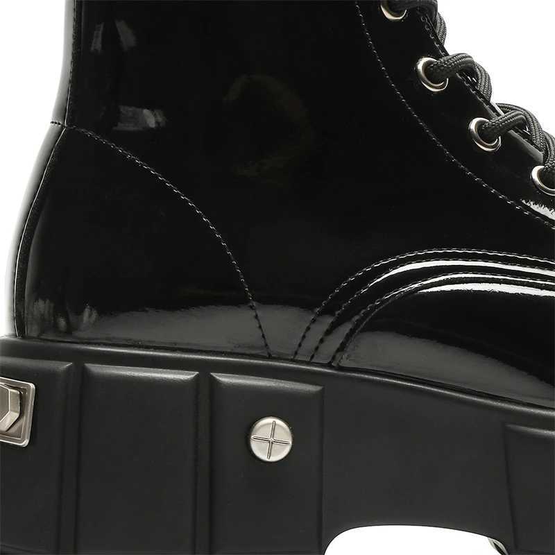 Luxury original high-quality street style black patent leather boots suitable for mens metal decorated high gain shoes Z250303