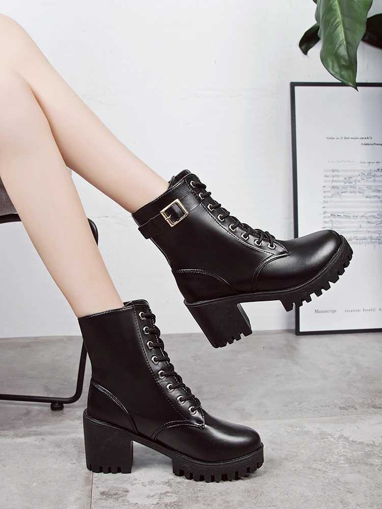 Winter Warm Women Boots British Wind Platform Female Winter Boots Wild High-heeled Womens Boots Z250303