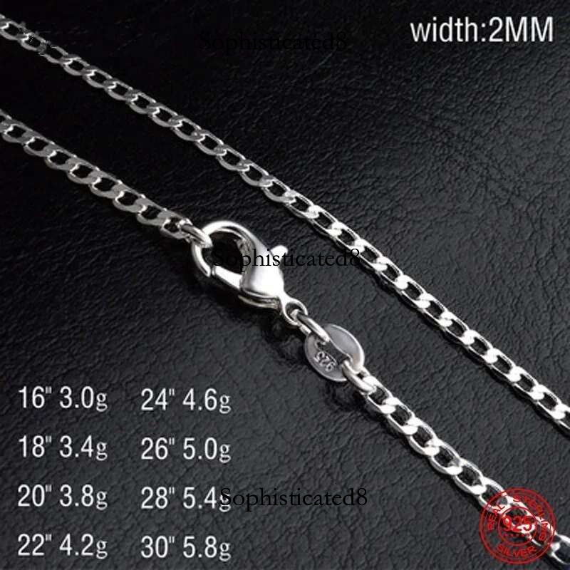 1pcs hot Fine Sterg Sier 2MM Flat Necklace Chain For Women Men Fashion Wedding Party Jewelry Gift