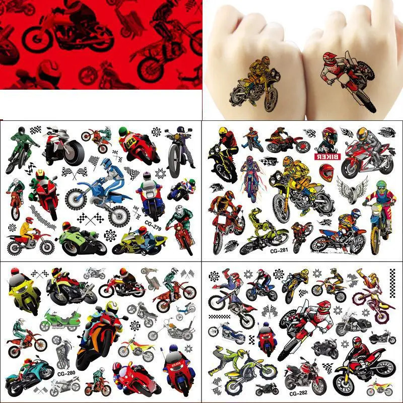 Dirt Bike Motorcycle Kids Tattoo Stickers Racing Figure Cartoon Boys Girls Christmas Birthday Party Supplies Decoration Kid Gift 250219