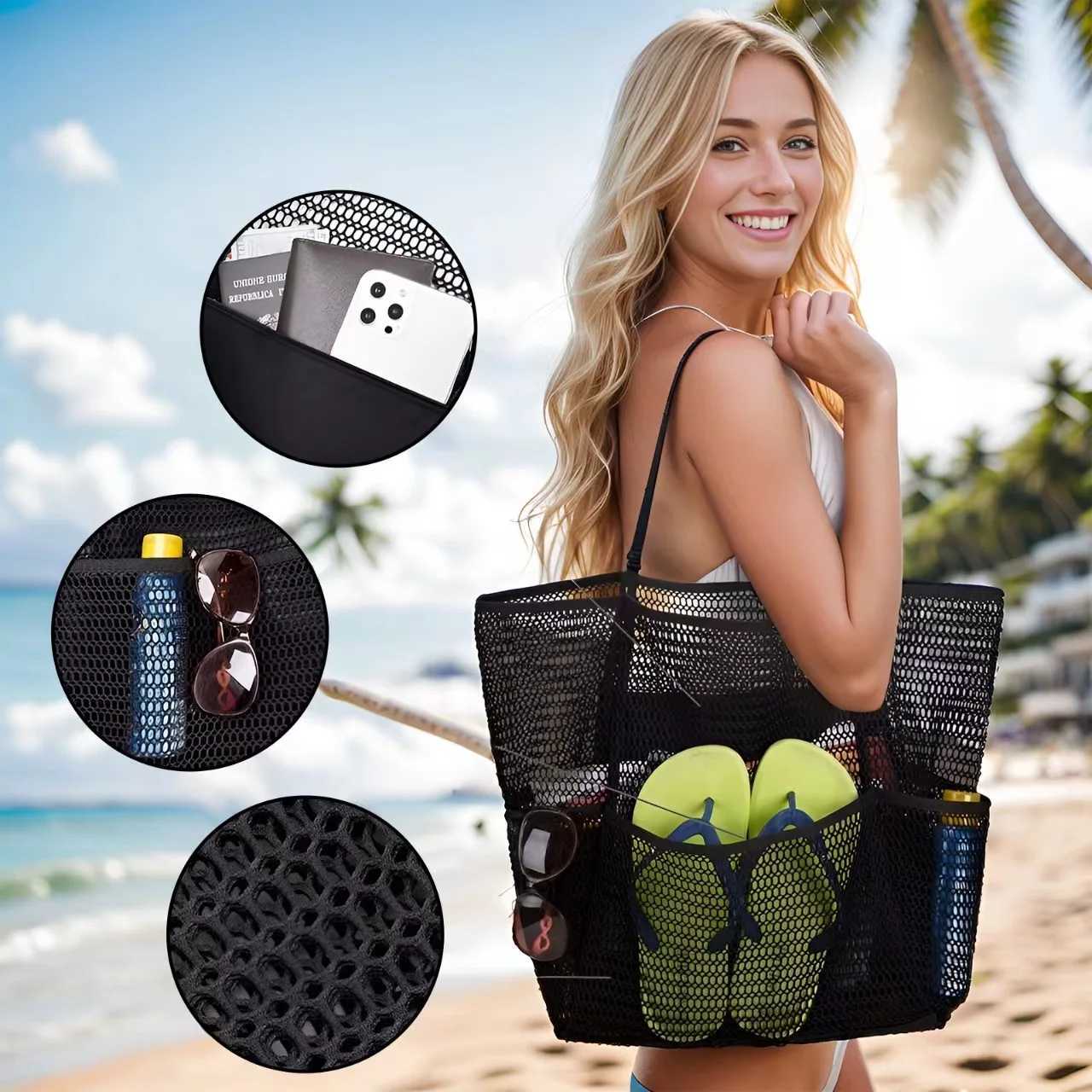 New Arrival Women Swimming Beach Mesh Bag Ladies Shoulder Bag Large-Capacity Travel Portable Storage Bag Multifunction Handbag T250303