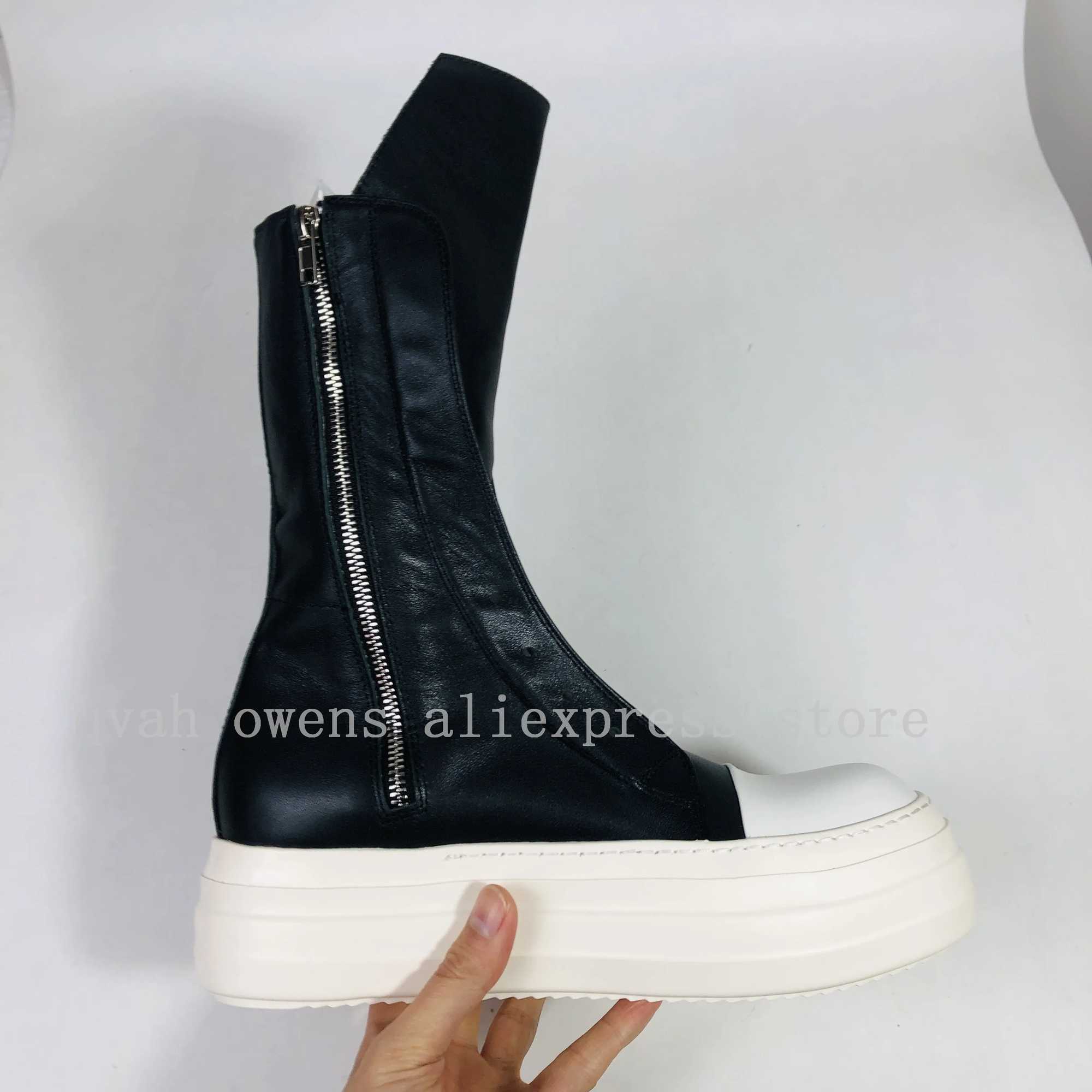 Mens High Top Platform Boots Lace Up Zip Genuine Leather Luxury Trainers Sneakers High Street Autumn Black Designer Shoes Z250303