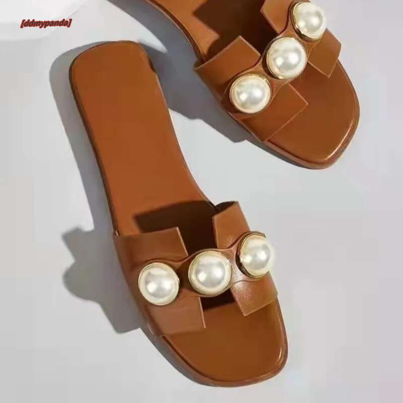 Plus Size 36-42 Shoes for Women Summer Fashion Casual Pearl Solid Color Flats Outdoor Comfortable Soft Sole Beach Sandals #ddmypanda