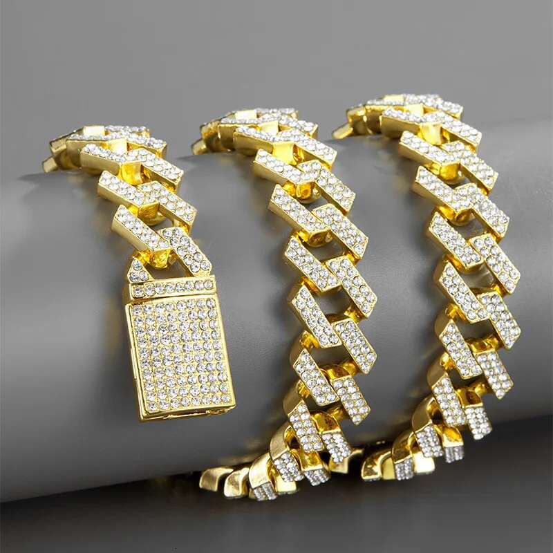 Iced Out Blue Crystal k Chain Necklace for Men Hip Hop Color Rhies Paved Miami Cuban Choker Rapper men Jewelry