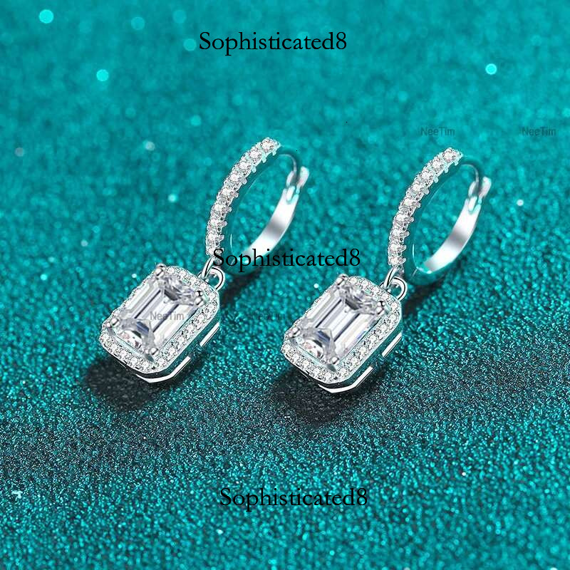 NeeTim 1ct 2ct Moissanite Earrings for Women Sier with Gold Plated Lab Dia Radiant Emerald Cut Sparkg Drop Earring