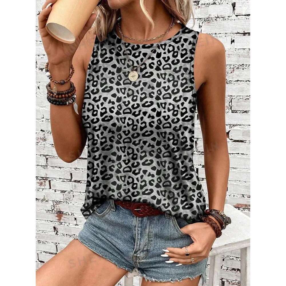 Street Fashion Outdoor Sleeveless T-shirt Summer Casual Daily Crew Neck Leopard Print Women's Elegant Tank Top