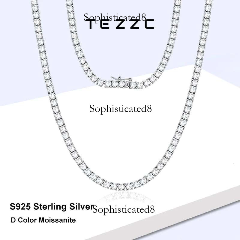 Tezzc 3/4/5mm Full Moissanite Tennis Necklace for Women Man Sier with Gold Plated Hiphop Party Neck Chains New Jewelry