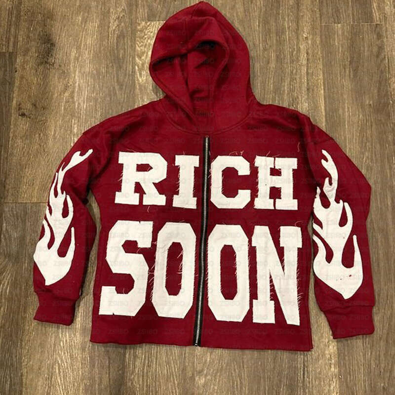 Autumn and winter letter sticker zipper cardigan casual personality trend high street hip-hop style hoodie