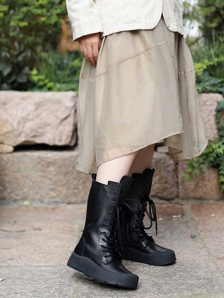 Birkuir Thick Heel Long Boots For Women Lace Up High Top Short Plush Flat Platform Boots Genuine Leather Luxury Long Boots Z250303