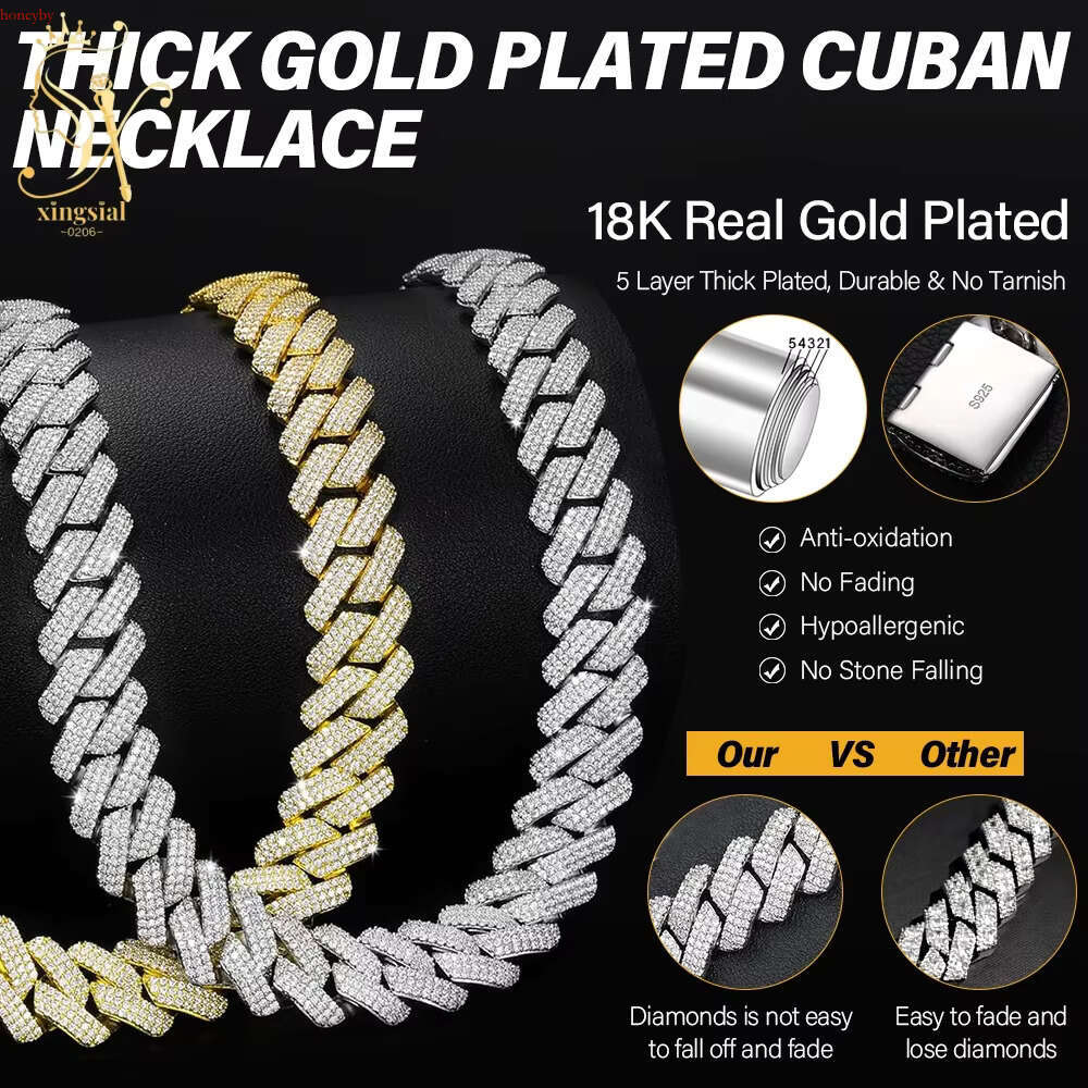sial Custom 3 Rows 16mm 18mm 20mm S Sier Necklace iced Out Hip Hop VVS Moissanite Baguette Cuban k Chain For Men