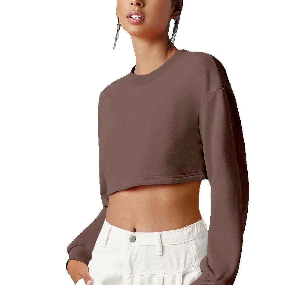 New Arrivals BASICS Drop Shoulder Crop Pullover Girls Croptop Plain Women's Hoodies & Sweatshirts
