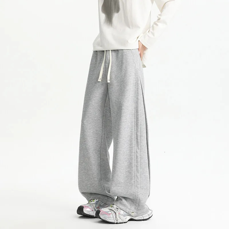 Mens Casual Pants Spring Summer Straight Wide Leg Elastic Waist Patchwork Solid Color Plus Size Relaxed Fit Comfort Stretch Breat 250303Z