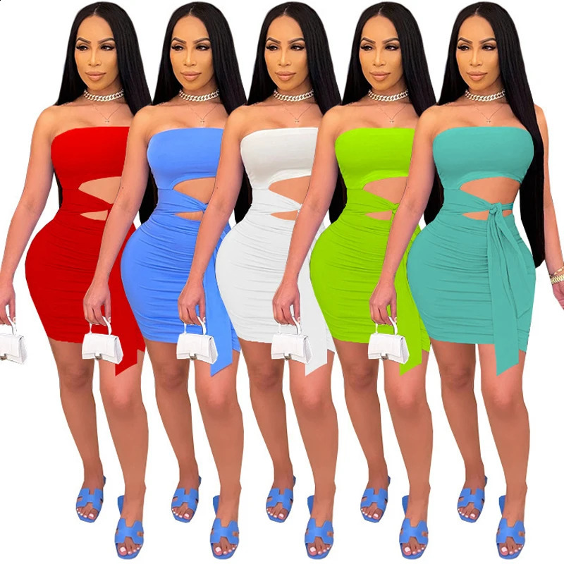 2024 Sexy Sleeveless Open Belly Bow Wrapped Chest Dress for Women Summer Bodycon Party Club Elegant Mini Lace Up Short Skirt 250227Z