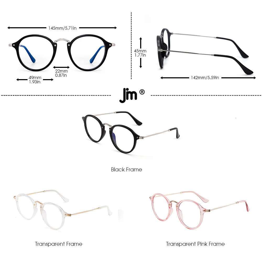 JM Round BLue Light for Women Vintage Computer Clear Fake Glasses Frame