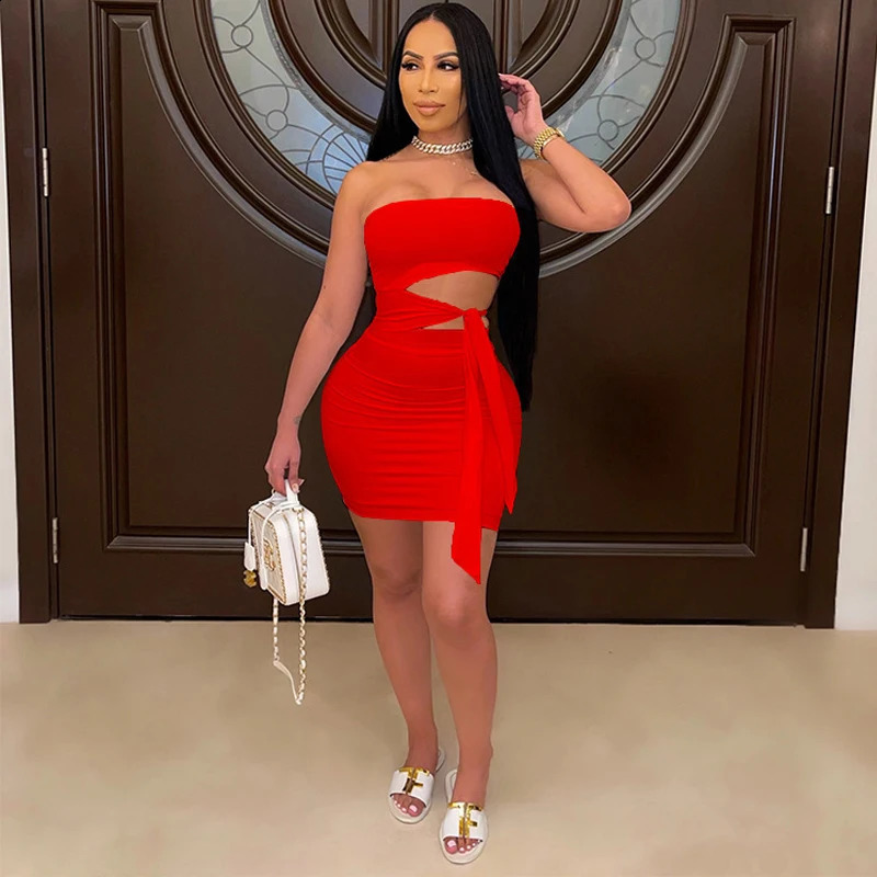 2024 Sexy Sleeveless Open Belly Bow Wrapped Chest Dress for Women Summer Bodycon Party Club Elegant Mini Lace Up Short Skirt 250227Z