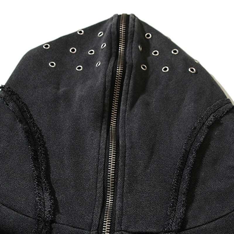 PFNW Washed Printed Zipper Design Sweatershirt Male Spliced Hooded Cardigan Short Clothing Men's Trendy Tops 2025 New 28W5071
