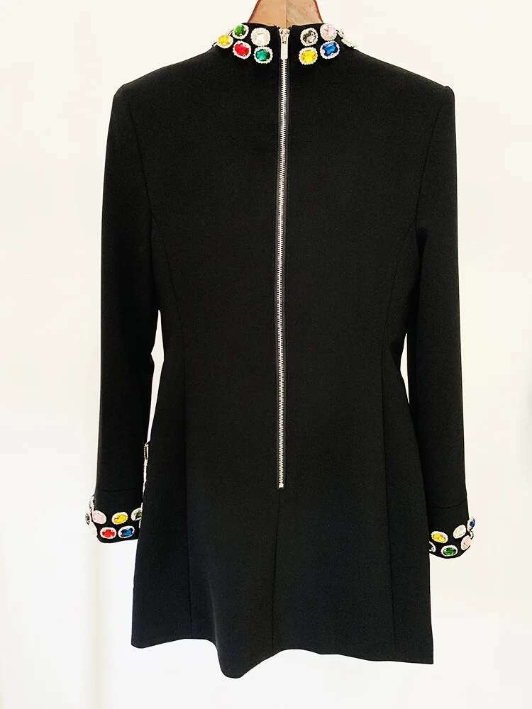 Newest 2024 Designer Fashion Women's Colorful Dia Standing Neck Long Sleeve Dress