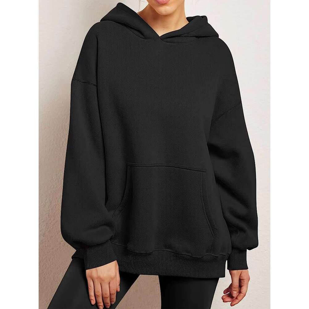 European American Women's Autumn And Winter New Style Solid Color Hoodie Loose Hooded Long Sleeved Sweatshirt OEM