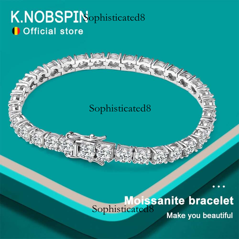 KNOBSPIN D VVS1 Moissanite Tennis Bracelet Original s Sterg Sier Plated White Gold with GRA Bracelets for Women Man