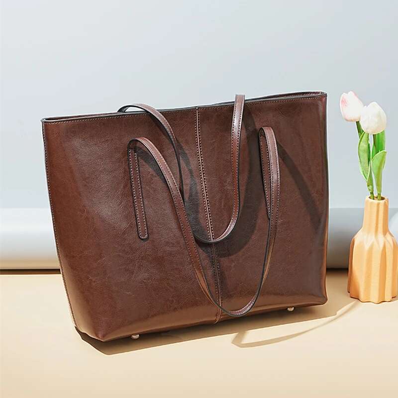 Cowhide Genuine Leather Large Tote For Women 2025 Trend Designer A4 Shoulder Bags Laptop Shopper Ladies Handbags