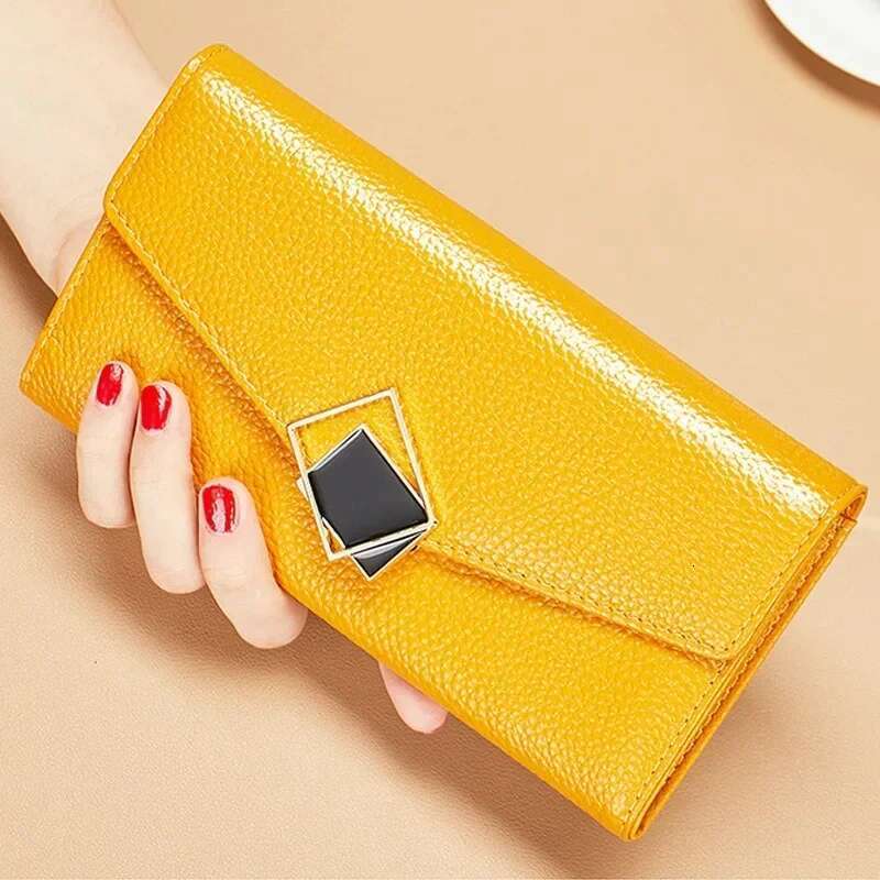 Women's Bags Designer WalletsMade of Genuine Leather Folding Long HighQuality Women's PursesCoin Pocket RFID Card Holder Clutch Bag