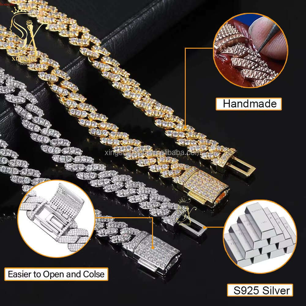Hiphop Jewelry Men Women Necklace Sier Gold Plated Iced Out 8mm Dia Moissanite Cuban k Chain