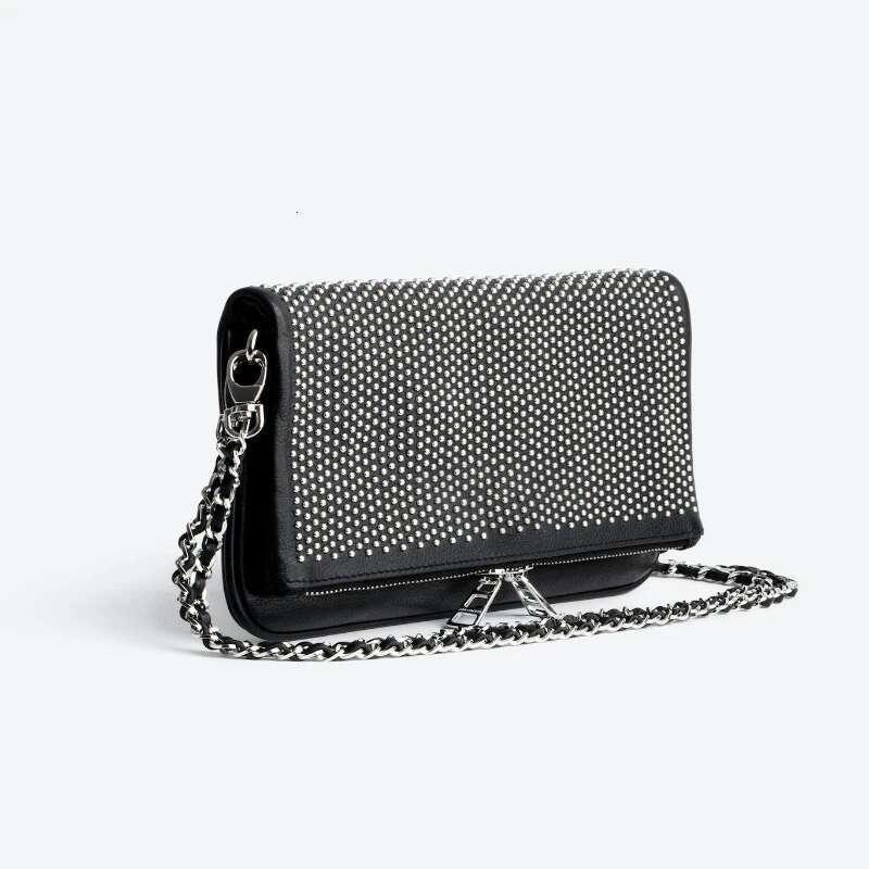 2025 New Women Fashion Crossbody Large Black PU Shoulder With Nails Retro Lightweight Simple Chain Bag