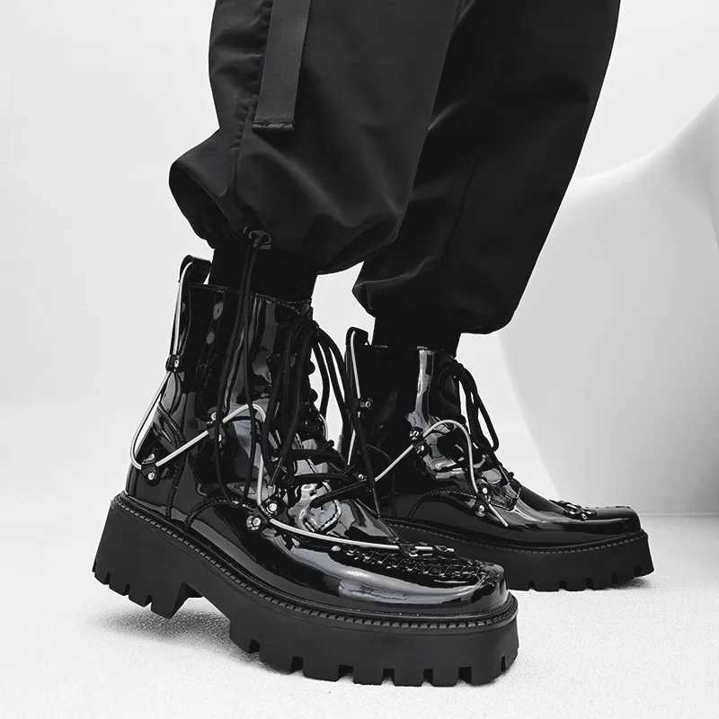 Qvah Owens Men Motorcycle Boots Platform High Top Rock Gothic Sneakers Leather Luxury Trainers Lace Up Autumn Black Shoes Z250303