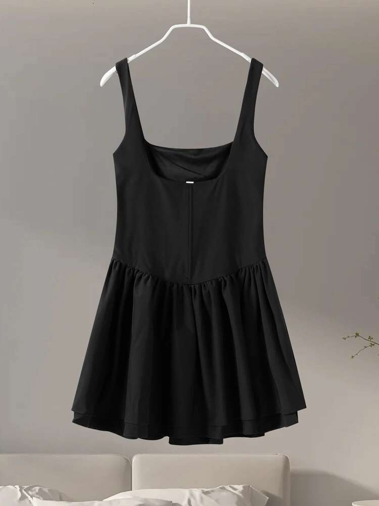 Elgant Sg Mini Dress Women Sexy Slim Square Neck Puffy Robe Female 2024 Fashion Solid Sleeveless A E Party Dresses Lady