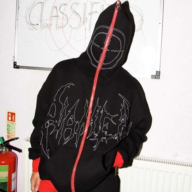 New street style thorny pattern hot stamping print trendy brand cardigan jacket with loose zipper autumn hoodie