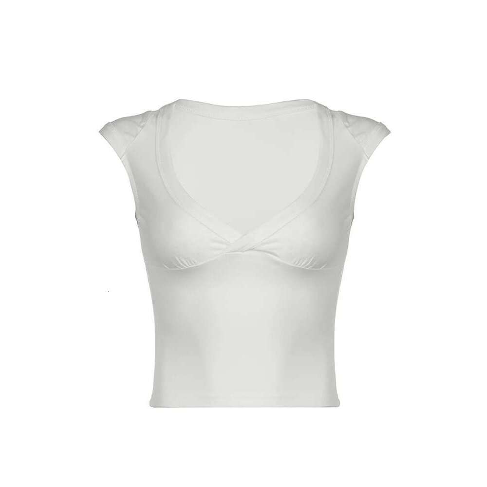 Women's Wear Sweetown White Solid Basic Slim Low Bust V Neck Crop Tees Women Black Simple Fashion Short Sleeve Summer T Shirt