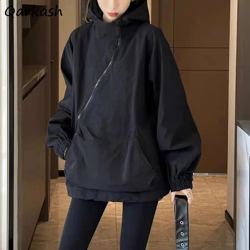 Outdoor Jackets Women Solid Zipper n Simple Pockets Students Clothing Korean Style Spring Fashion Loose Niche Allmatch 250228