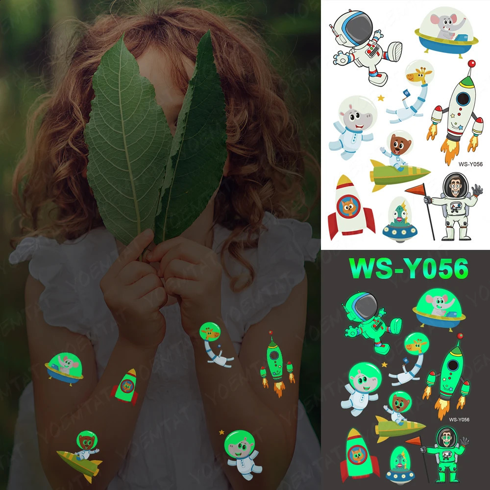 Childrens luminous tattoo stickers unicorn stars temporary waterproof tattoos body art childrens Halloween cartoon 250219