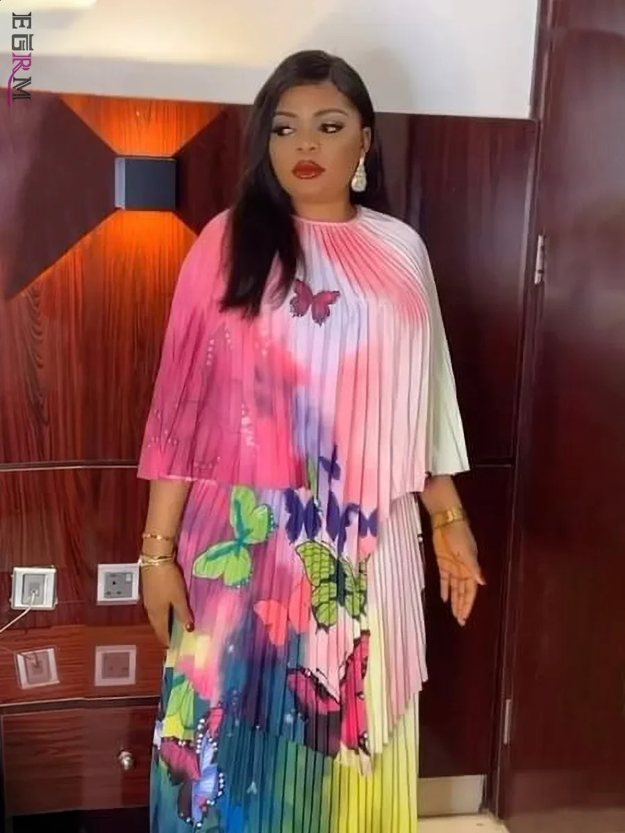 EGRM Large Size Miyake Fold Gradual Color Suit Bat Sleeve Shirt Louver A-line Skirt Two-piece Set Women 2024 Summer 9RM8723 250228