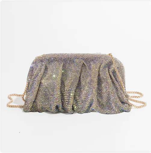 Women's Bags Shiny Rhie Evening Clutch Bags Women New Folds Crystal Clip Purses and Handbags Designer Wedding Party Quality