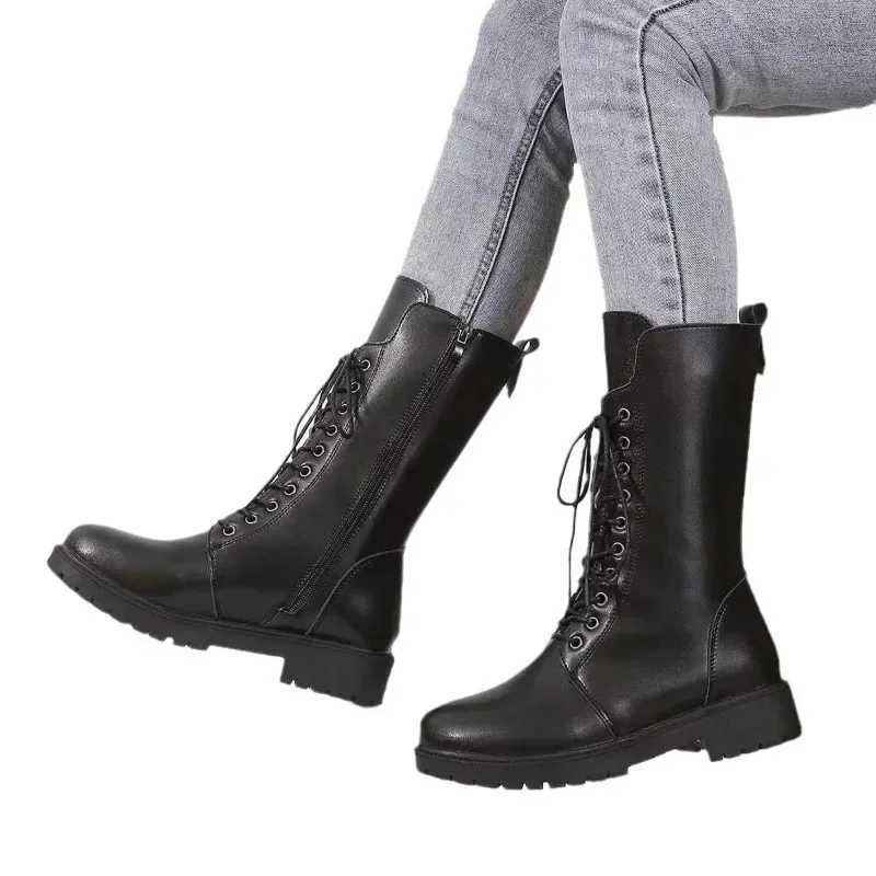 Womens Designer Knight Boots Autumn Winter Fashion Lace Side Zipper Ankle Boots Womens Platform Shoes Bota De Vaqueiro Z250303