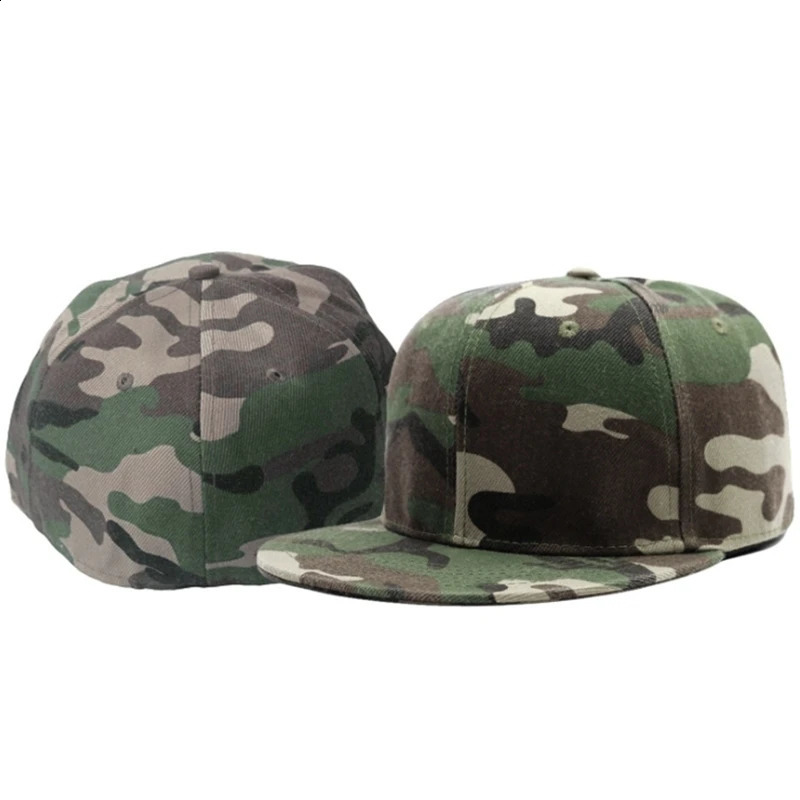 Full close camouflage hip hop cap whole closure women mens plus size flat brim bill baseball cap fitted hat 56-62cm 250225