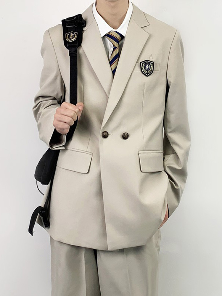 B31Student Fashion Beige Single Breast Pocket Dress Pant for Men