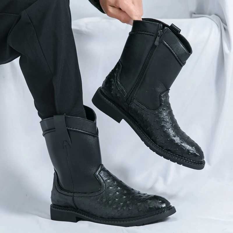 Luxury Brand Fashionable Thick Sold Mens Long Boots Outdoor High-quality Motorcycle Boots Versatile Grain High Top Cowboy Boots Z250303