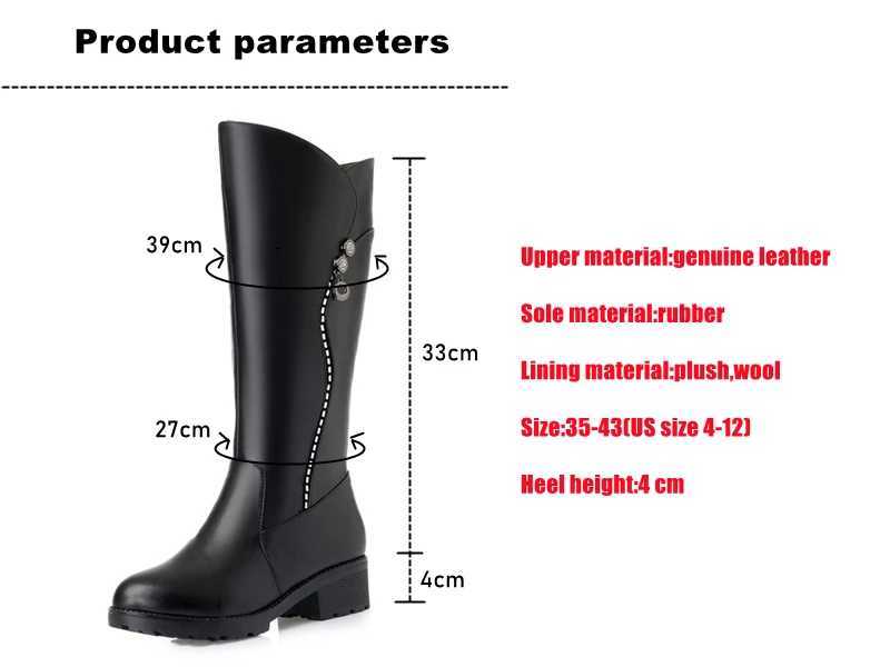 WOIZGIC Womens Genuine Leather Female Ladies Boots Platform Snow Wool Plush Fur Warm Winter Mid Heel Zipper Plus Size 42 43 Z250303