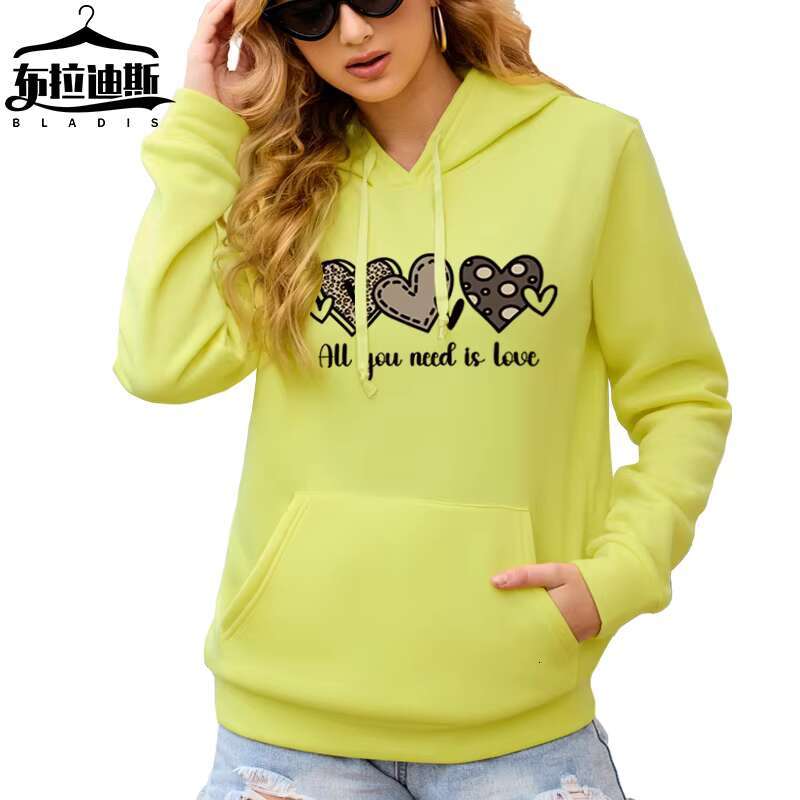 High Quality Heavyweight Pullover Crop Top Hoodie Leopard Heart Letter Print Winter Oversized Casual Loose Women's Hoodies