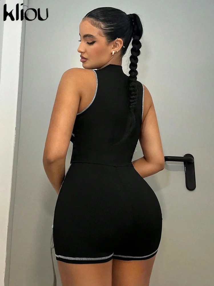 Adhesive Fashion Mesh Patchwork Playsuits Women Striped See Through Zip-up O-neck Sheath Fit Rompers Female Casual Summer One Piece 250225