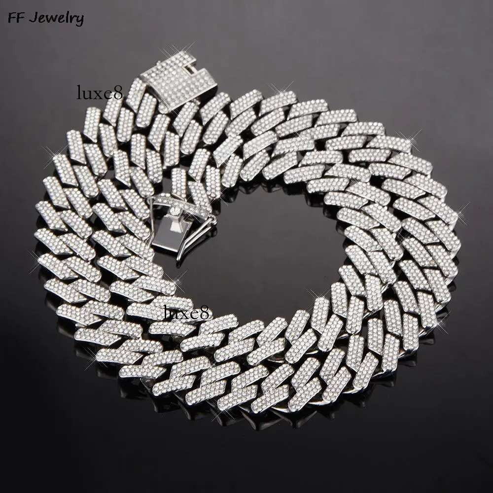 20mm Cuban Moissanite k chain Men's ice out choker collar tip set cubic zirconia big heavy chunky Hip Hop men's jewelry