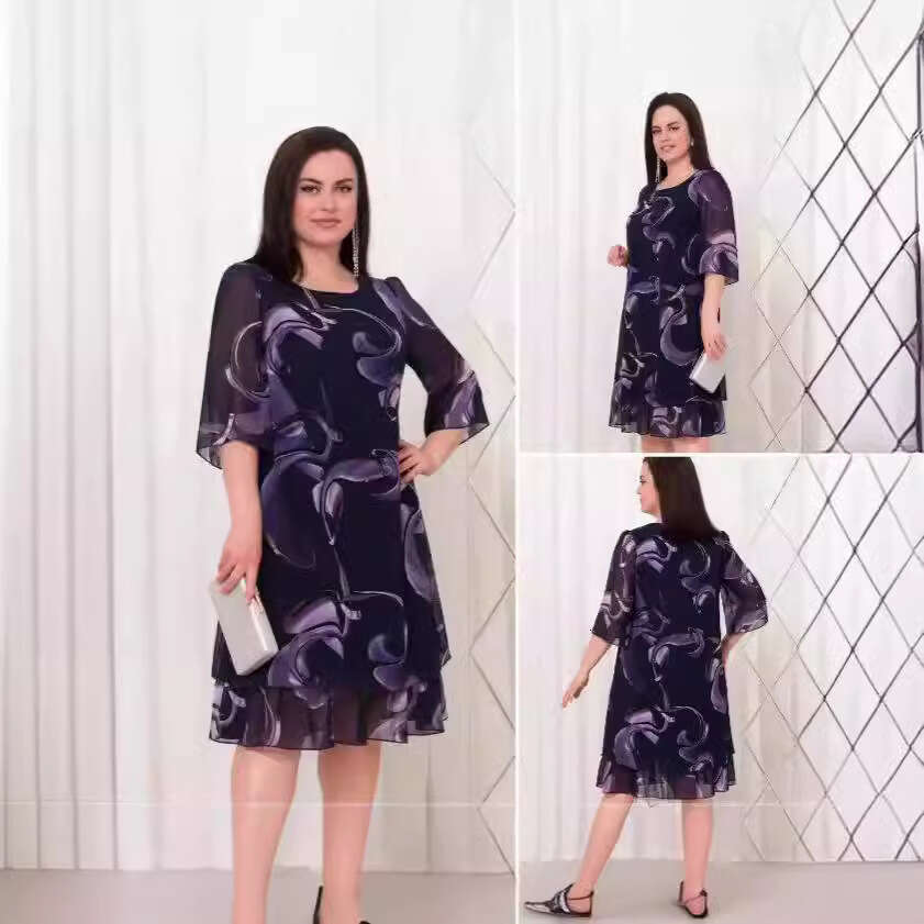 Printed Chiffon Dress with Versatile Style, New Trendy Clothing in 2025 Ins