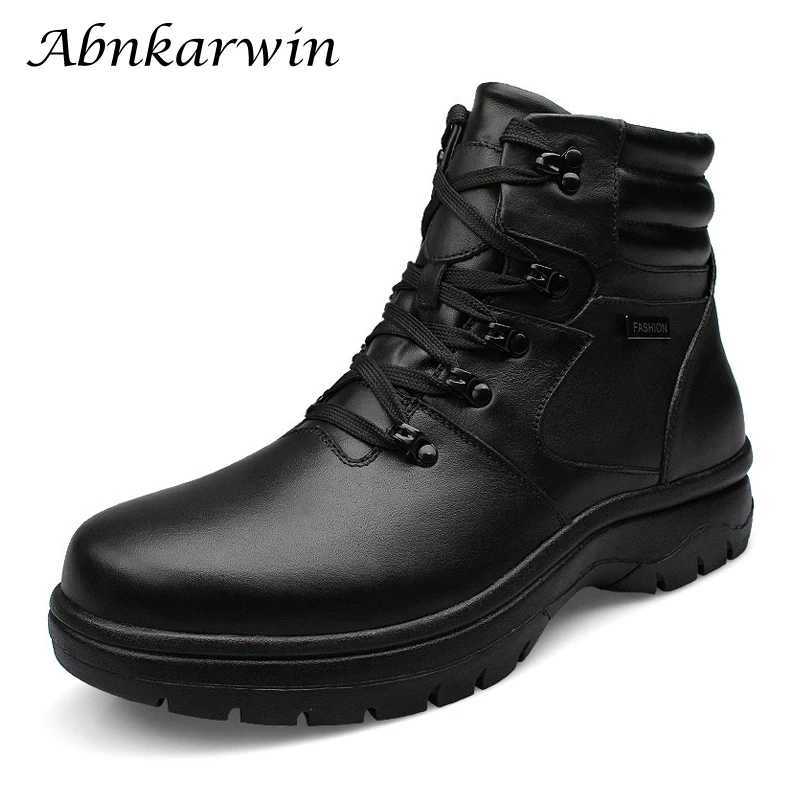 Winter Men Ankle Genuine Leather Boots Black Plush Warm Outdoor Shoes For Big Foot Plus Size 49 50 51 52 53 54 Z250303