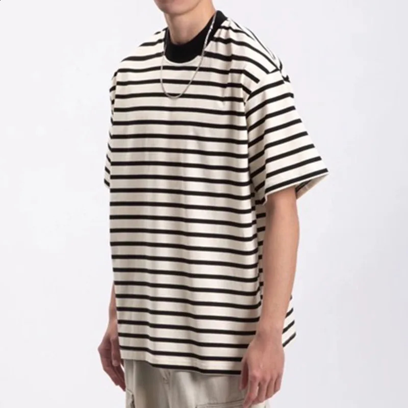 Academic street stripe t-shirt for men and women The same summer couple simple short sleeve versatile China-Chic casual top 250224