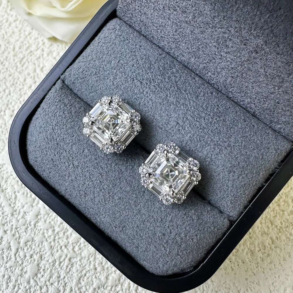 SEMNI Asscher Cut 2.0ct 4.0ct Moissanite Dia Stud Earrings for Women Sterg Sier Fine Jewelry Lover's Gift GRA
